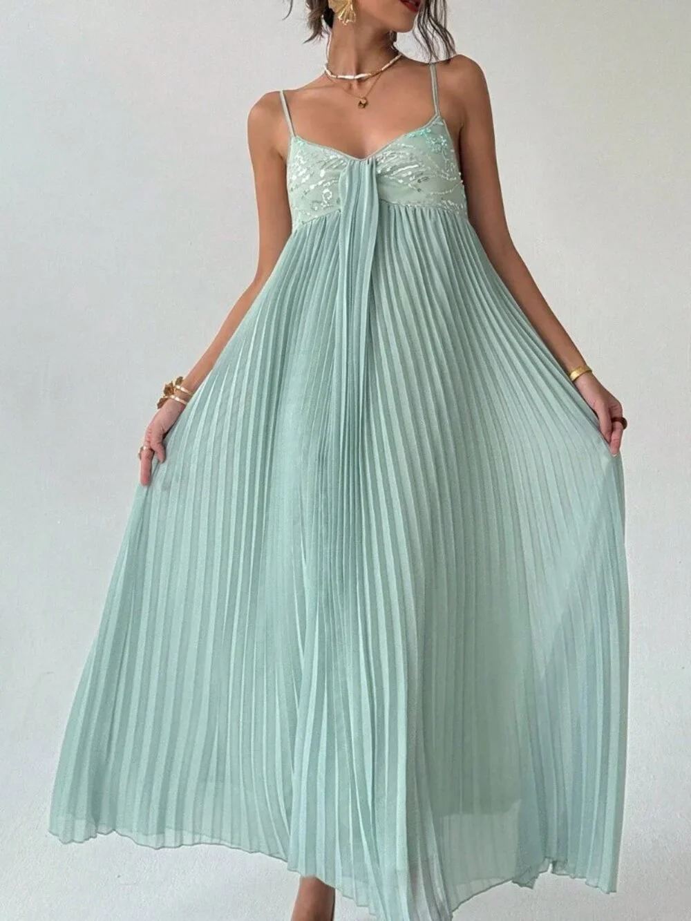 Baby Blue Casual Women's A-Line Sleeveless Cocktail Dress with Sequined Trim_7
